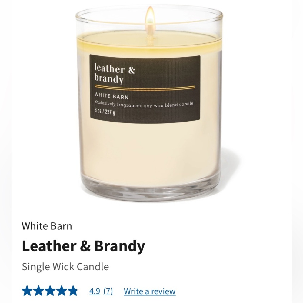 2/$20 “LEATHER & BRANDY” Single Wick Candle by B&BW, 8-oz / 227 g, NWT